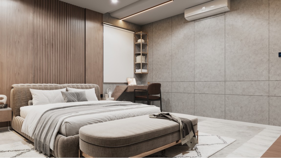 Light Gray Panneling With Bedroom